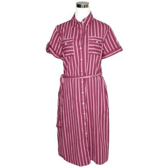 Draper James Red Striped Belted Shirt Dress Size M Excellent - Picture 4 of 9